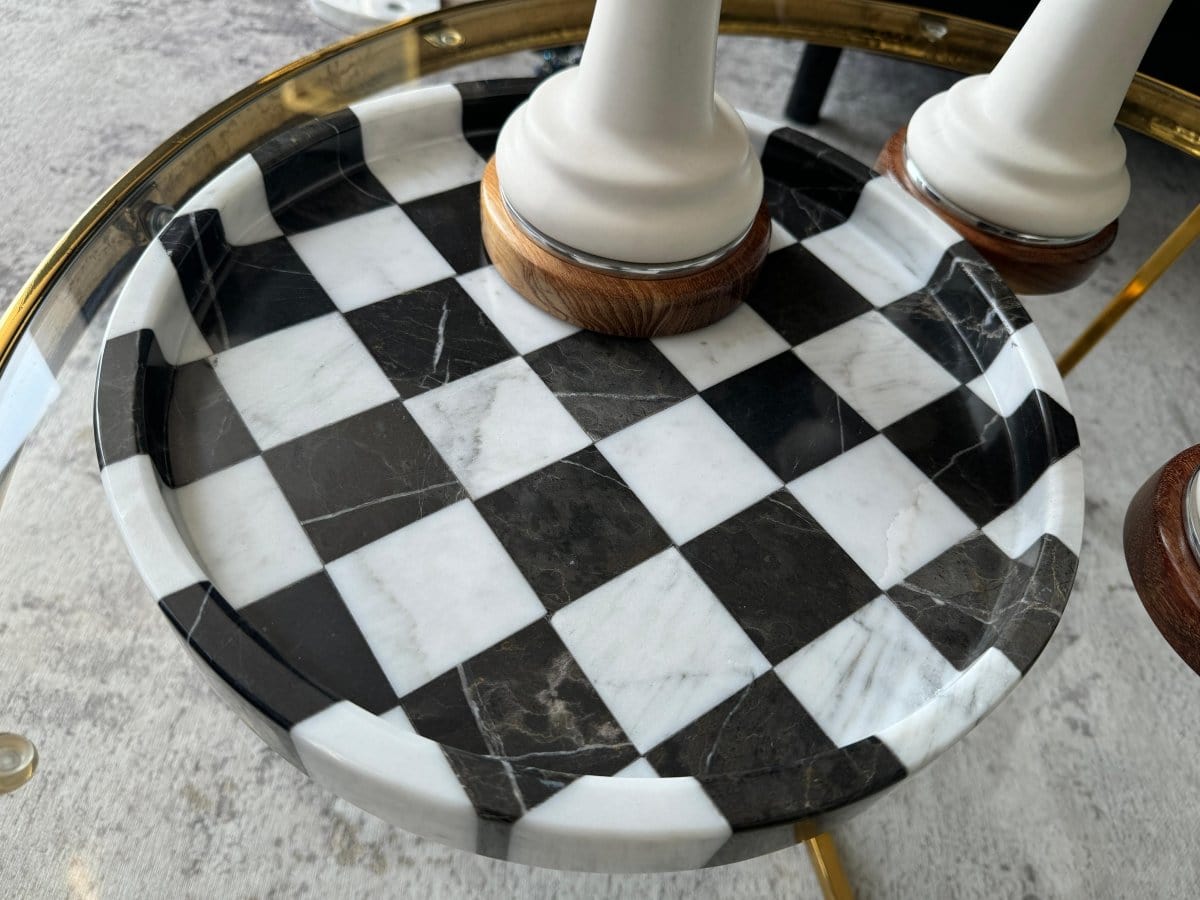 Charola Decorativa Circular Ajedrez de Mármol - Arte Guillomé