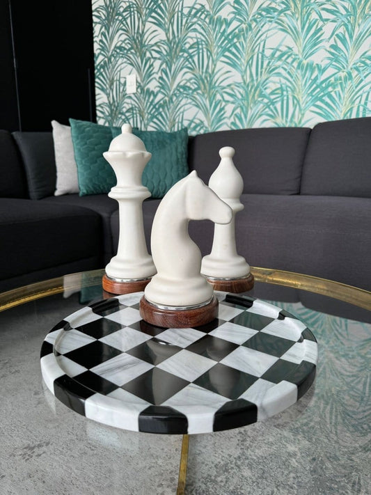 Charola Decorativa Circular Ajedrez de Mármol - Arte Guillomé