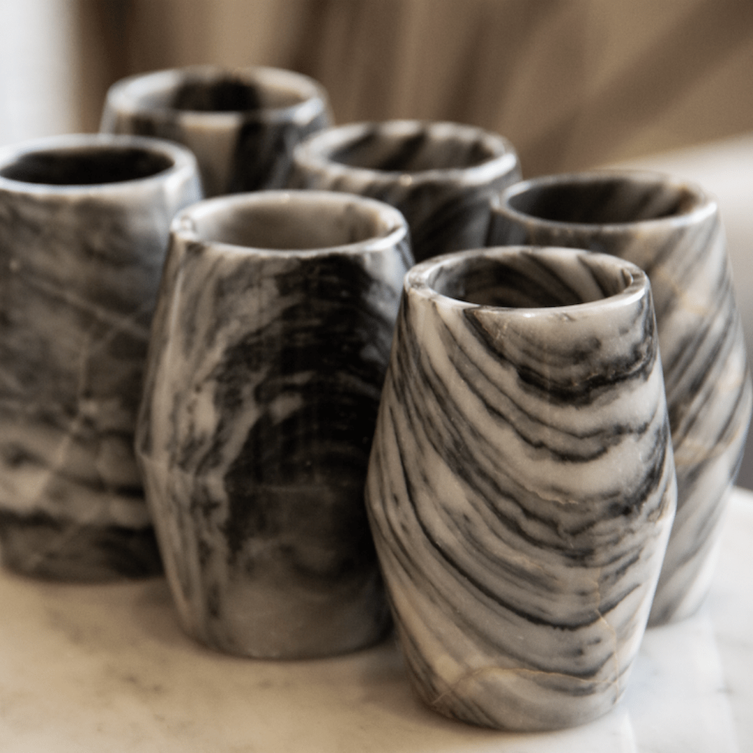 Set de 6 Tequileros de Mármol - Barrilitos - Arte Guillomé